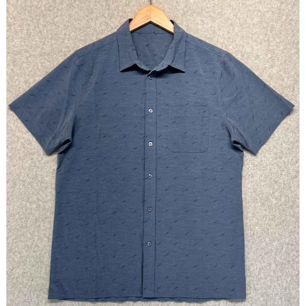 Vuori Mens Bridge Woven Button Up Shirt Blue Short Sleeve Modern Stretch Size M